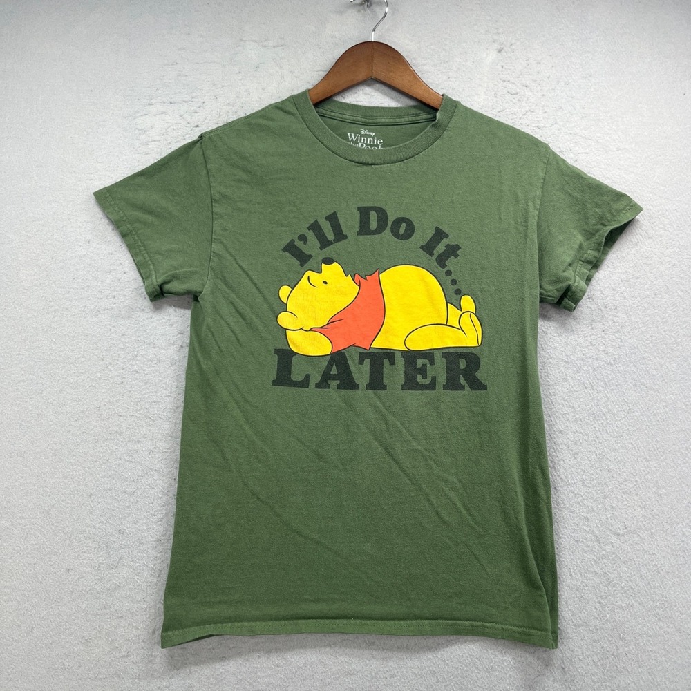 Winnie the Pooh Disney T Shirt Mens Small Green I'll Do It Later Graphic Tee